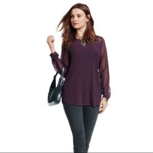 CAbi Entice Blouse in a beautiful plum color, Sheer Long Sleeves So Pretty